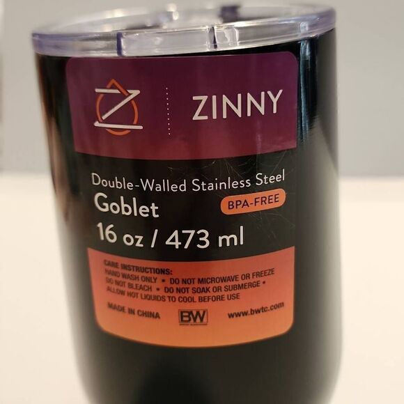 Zinny Double Walled Stainless Steel Goblet 16oz NWT BPA Free Black with White Gr - Picture 4 of 8